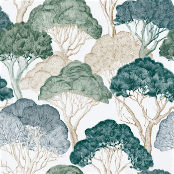Seamless Botanical Wallpaper Pattern of Umbrella Pine Trees