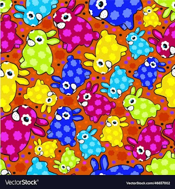 seamless bright pattern with rabbits and flowers