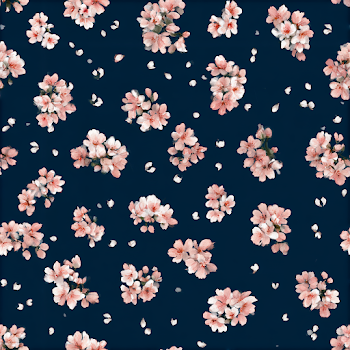 Seamless Cherry Blossom Pattern on Navy Blue Background