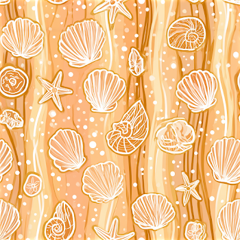 Seamless Coastal Pattern with Hand-Drawn Seashells