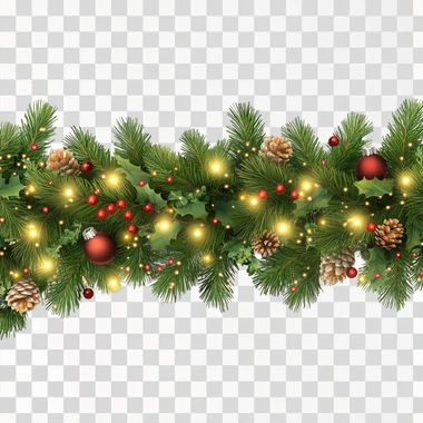 Seamless decorative Christmas border featuring lush conifero