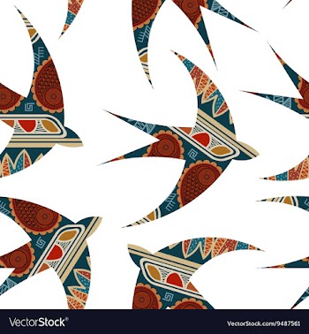 Seamless decorative tribal pattern with swallows vector image
