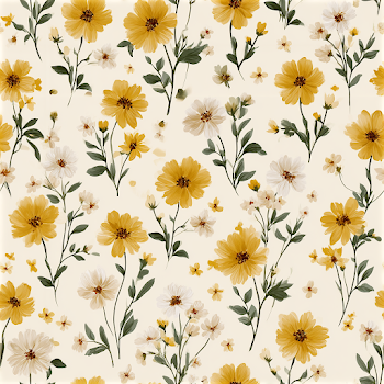 Seamless Ditsy Floral Pattern with Yellow and Ivory Wildflowers