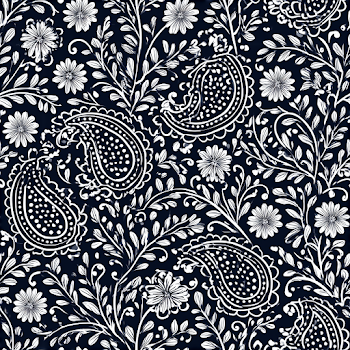 Seamless Floral Paisley Pattern on Navy Blue