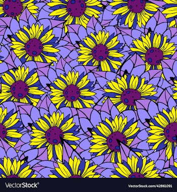 seamless floral pattern of yellow-blue sunflowers