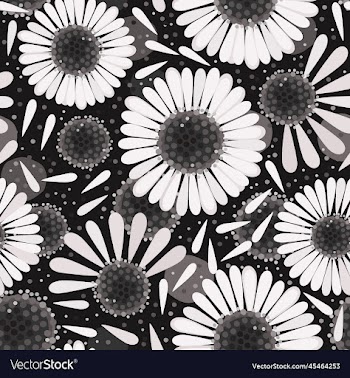 seamless floral pattern with camomiles on black