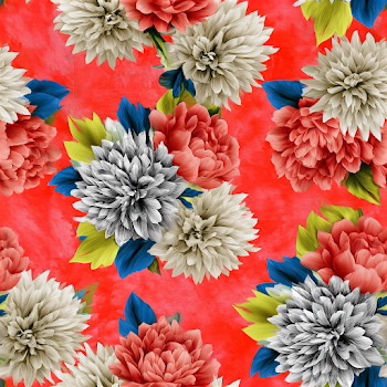 Seamless Floral Textile Pattern on Coral Background