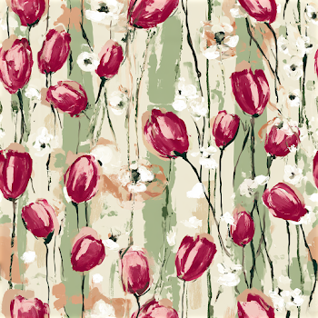 Seamless Floral Textile Pattern with Hand-Painted Tulips and Poppies