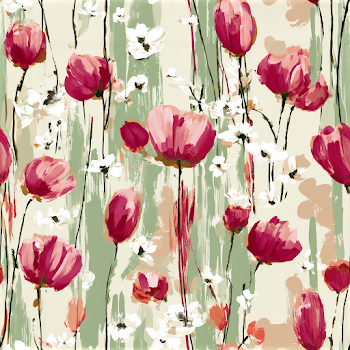 Seamless Floral Textile Pattern with Tulips and Poppies