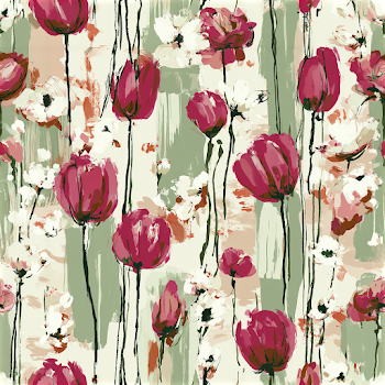 Seamless Floral Textile Pattern with Tulips and Poppies