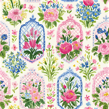 Seamless Floral Trellis Damask Pattern in Watercolor