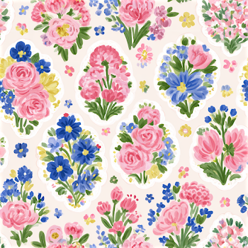 Seamless Floral Trellis Damask Pattern in Watercolor
