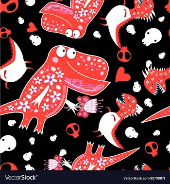  					Seamless graphic pattern with enamored dinosaurs vector image														