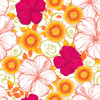 Seamless Hand-Drawn Tropical Floral Pattern