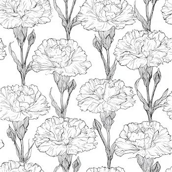 Seamless Line Art Pattern of Carnations