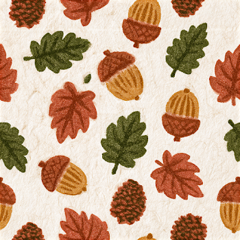 Seamless Linocut Pattern of Sycamore Leaves, Acorns, and Pinecones