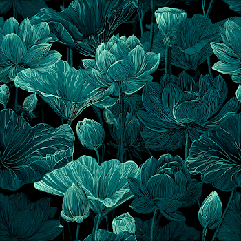 Seamless Lotus Floral Pattern on Black Background