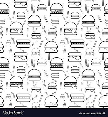 Seamless monochrome pattern burgers and fries vector image