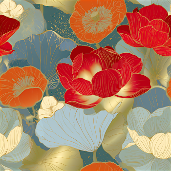 Seamless Ornamental Floral Pattern with Lotus and Lilies