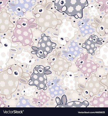 seamless pastel pattern with rabbits and flowers