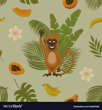seamless pattern jungle leaves and fruits