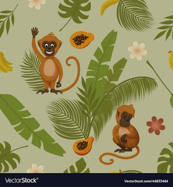 seamless pattern jungle leaves and fruits