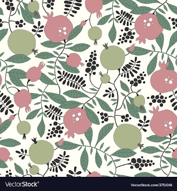  					Seamless pattern of pomegranate and apple tree vector image														