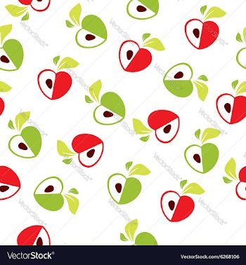 Seamless pattern of red and green apple heart vector image