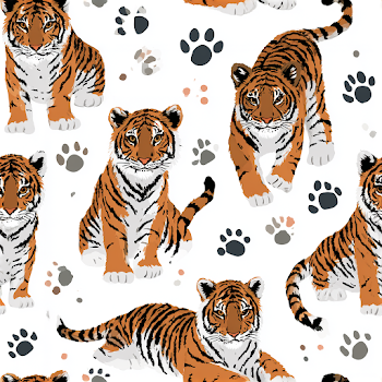 Seamless Pattern of Tigers and Paw Prints