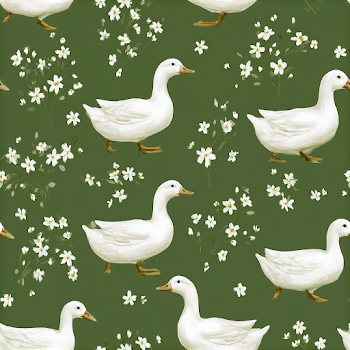 Seamless Pattern of White Ducks on Green Background