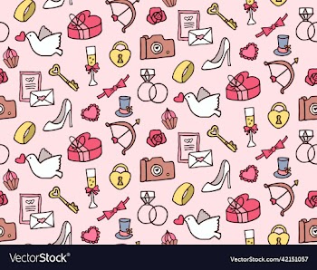seamless pattern wedding doodles love icons