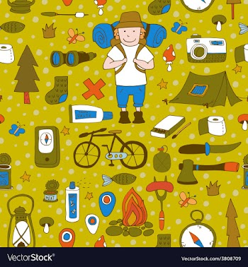  					Seamless pattern with adventure equipment vector image														