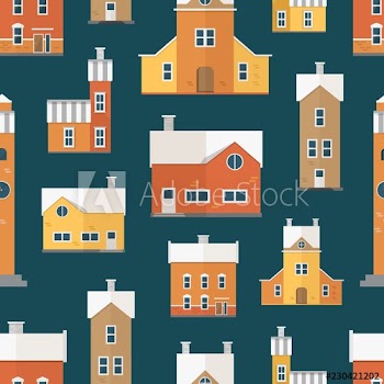 Seamless pattern with antique city buildings, clock towers