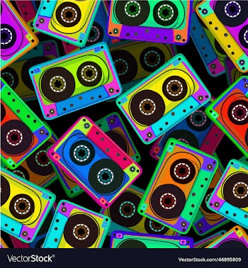 seamless pattern with audiocassettes on black