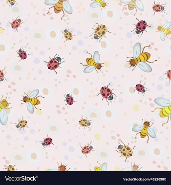 seamless pattern with bees and ladybirds