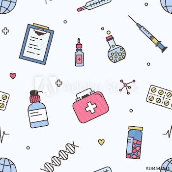 Seamless pattern with biomedical laboratory and medical research equipment