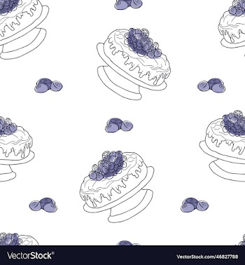 seamless pattern with blueberry dessert cake