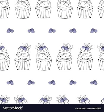 seamless pattern with blueberry dessert cupcake