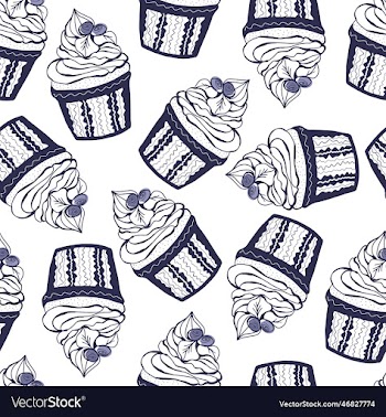 seamless pattern with blueberry dessert cupcake