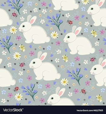 seamless pattern with bunnies on pastel floral