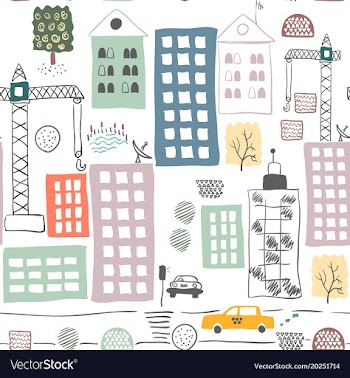 Seamless pattern with cartoon street vector image