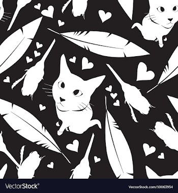 Seamless pattern with cats flowers and hearts vector image