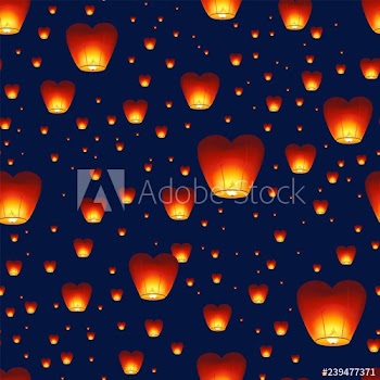Seamless pattern with Chinese lanterns flying in night sky