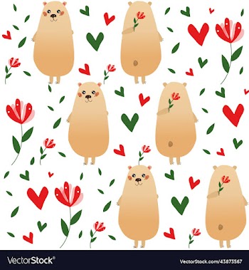 seamless pattern with cute cartoon bears hearts