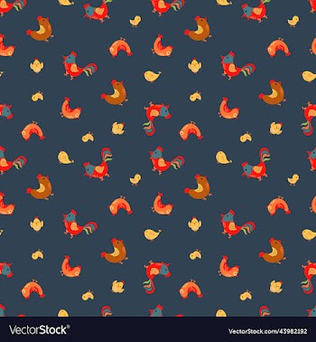 seamless pattern with cute hen rooster chick