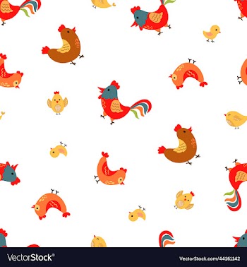 seamless pattern with cute hen rooster chick