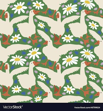 seamless pattern with geese and wildflowers