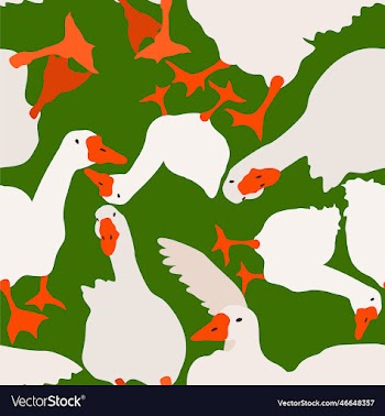 seamless pattern with geese on green background