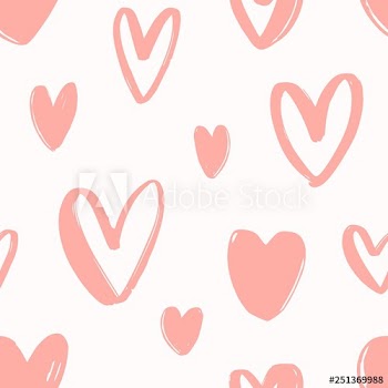 Seamless pattern with hand drawn pink hearts on white background