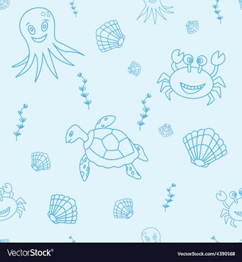 Seamless pattern with hand drawn sea life vector image
